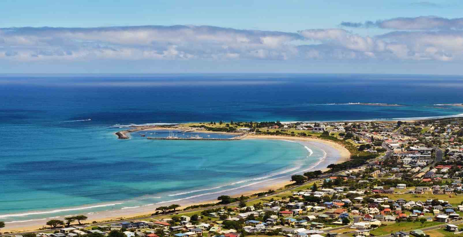 apollo bay along the great ocean road taken from a high lookout