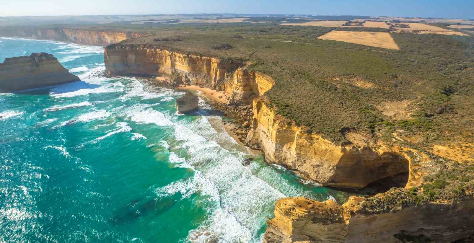 Aerial view of cliffs of the great ocean road
