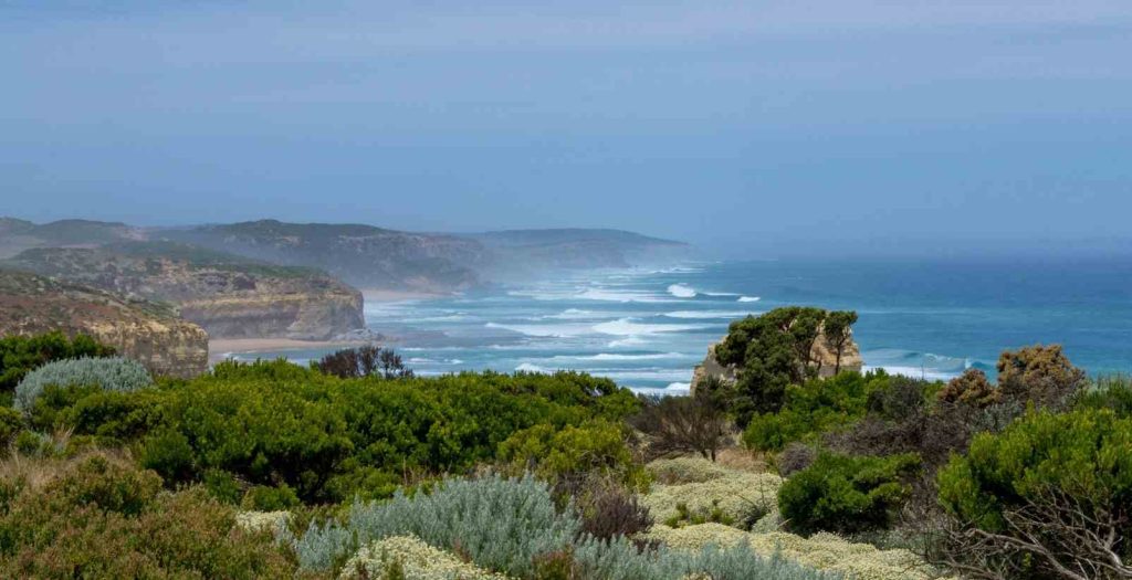 Great ocean road rough coastline and stormy waves
