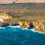 Aerial view of cliffs of the great ocean road